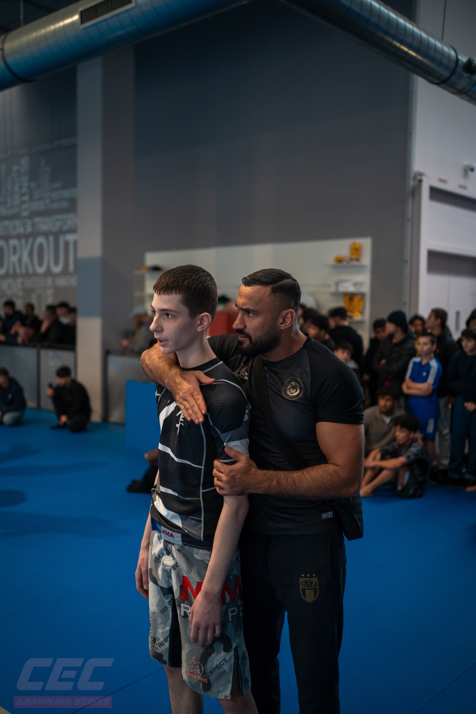 A coach cornering an athlete during a Grappling Series 2 match