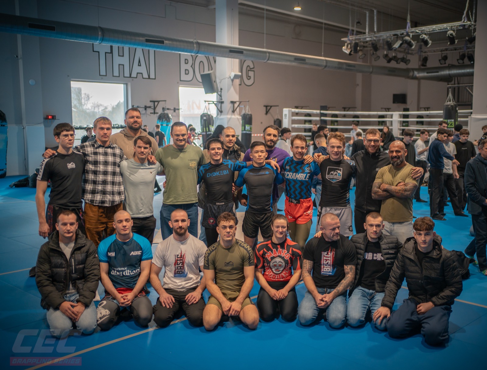 Competitors and coaches gathered on the mat at Grappling Series 2
