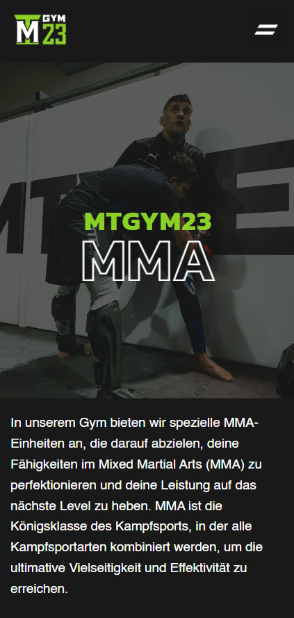 MT GYM23 website — MMA discipline page