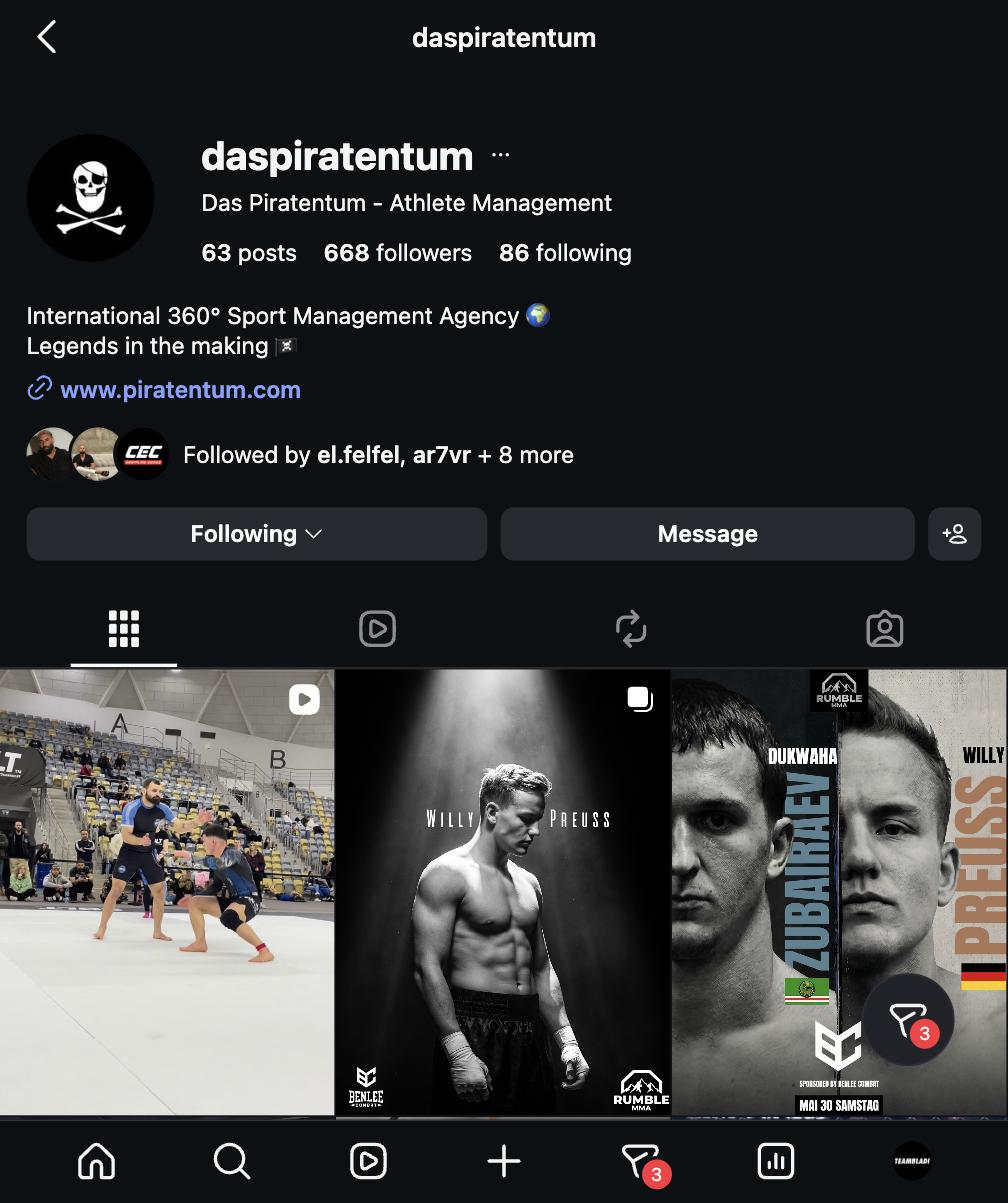 The @daspiratentum Instagram profile — International 360° Sport Management Agency, Legends in the making