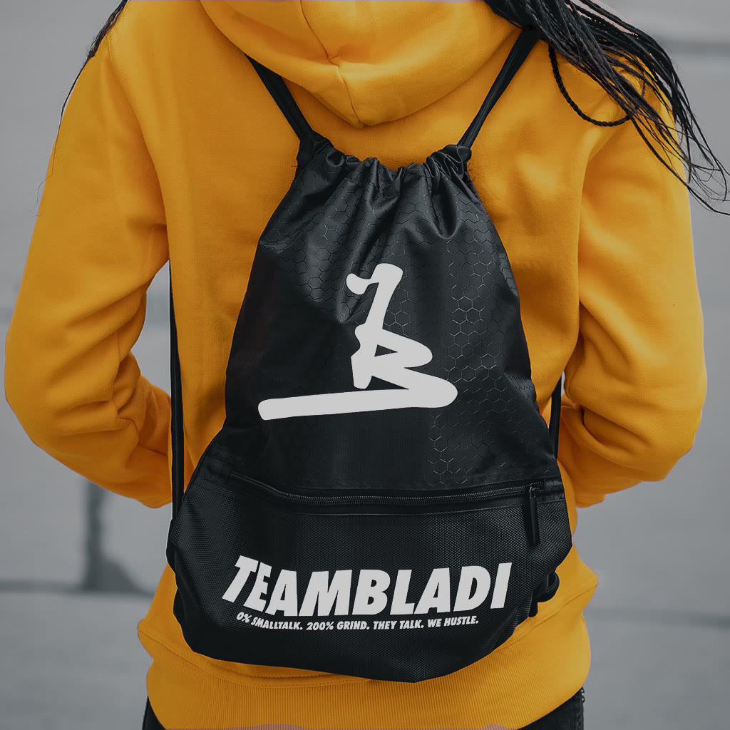TEAMBLADI drawstring gym bag, worn