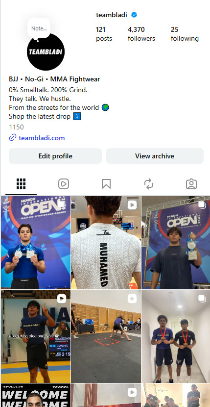 TEAMBLADI Instagram profile, BJJ / No-Gi / MMA Fightwear