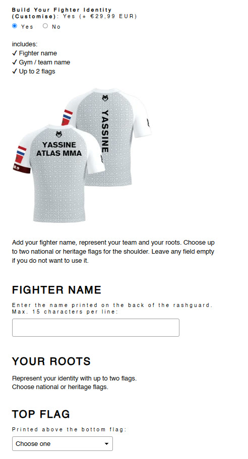 TEAMBLADI website — Build Your Fighter Identity personalizer, name/team/flags