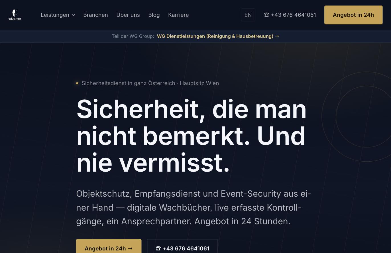 waechtergroup.at homepage in German — the same page in its German language version