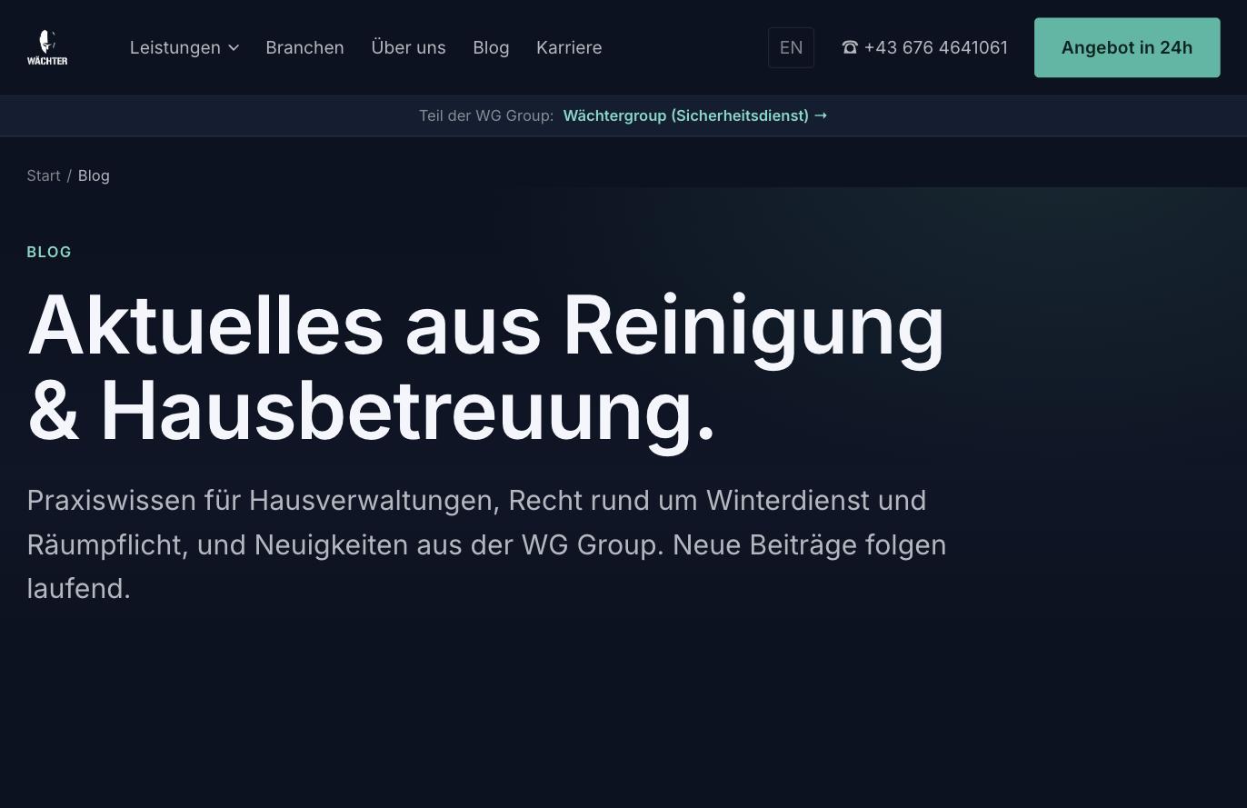 Blogbeitrag auf wg-dienstleistungen.at in der Leseansicht